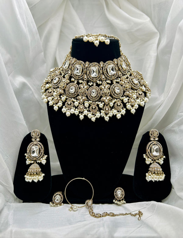 white pearl Jodha Bridal Set