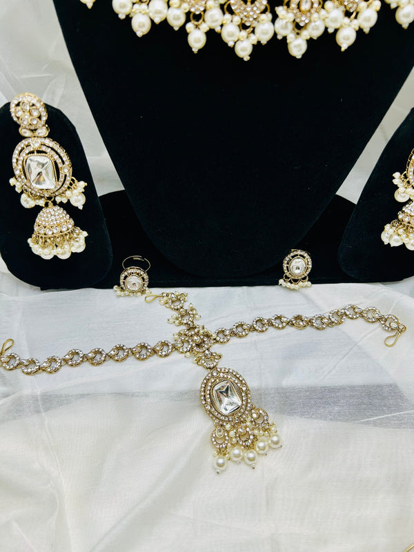white pearl Jodha Bridal Set