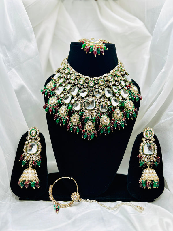 Kundan Maroon Green Bridal Set