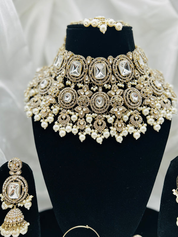 white pearl Jodha Bridal Set